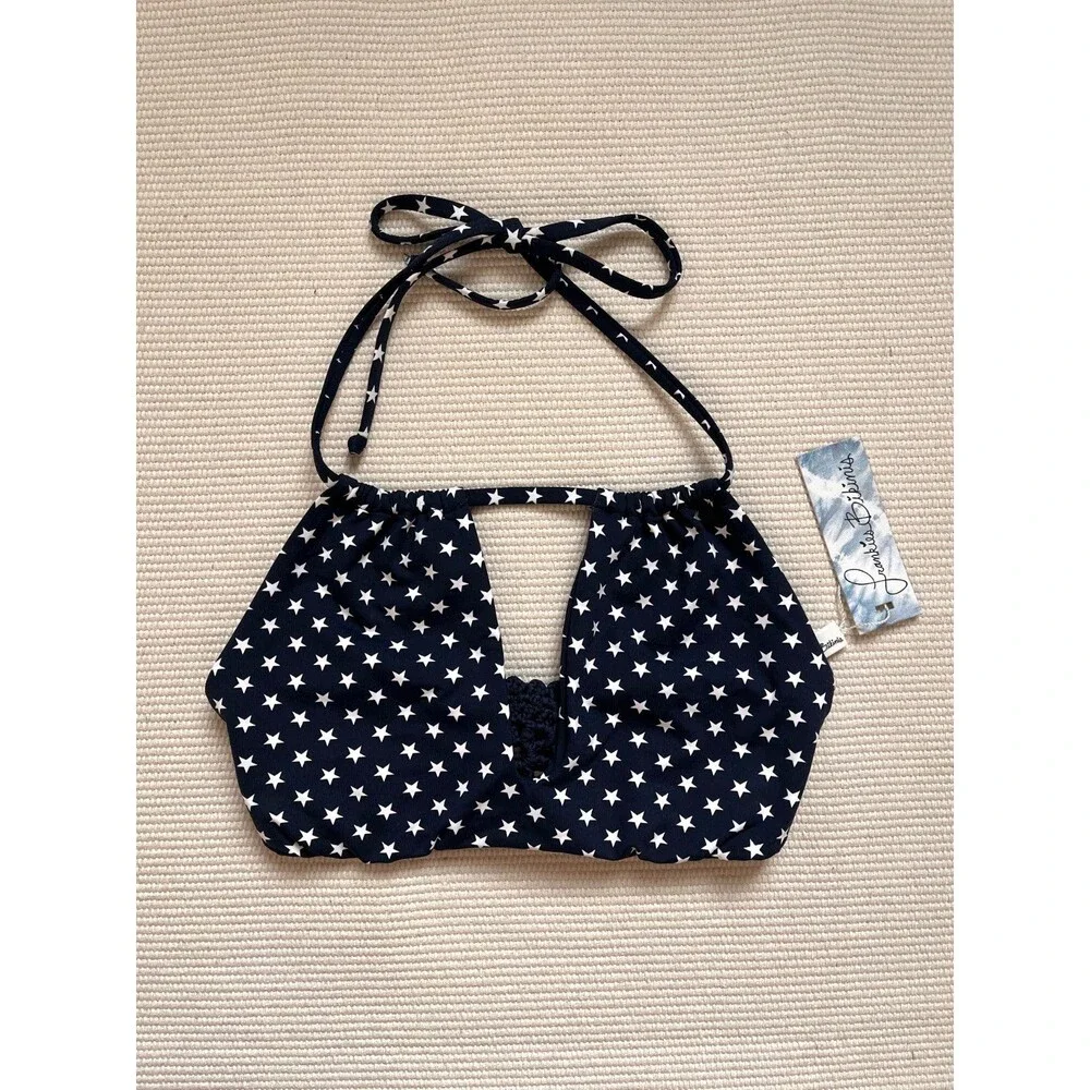 Frankies Bikinis Koa Halter Bikini Top in Navy Stars Size XS NEW!